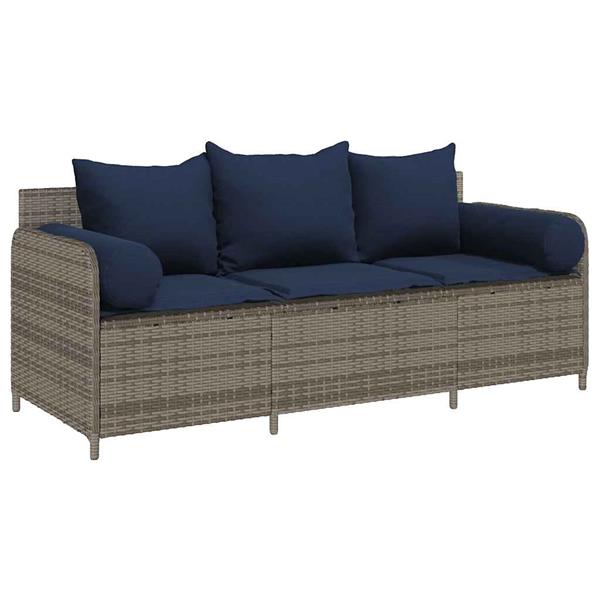 Grote foto vidaxl tuinbank 3 zits met kussens poly rattan grijs tuin en terras tuinmeubelen