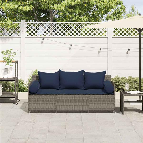 Grote foto vidaxl tuinbank 3 zits met kussens poly rattan grijs tuin en terras tuinmeubelen