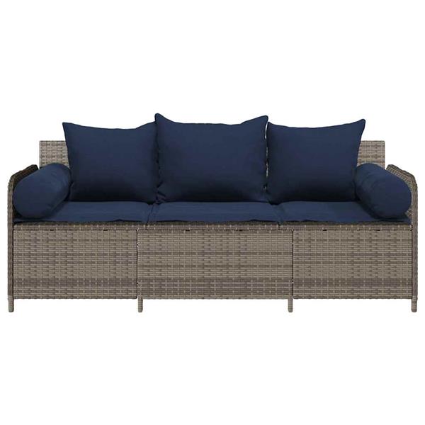 Grote foto vidaxl tuinbank 3 zits met kussens poly rattan grijs tuin en terras tuinmeubelen