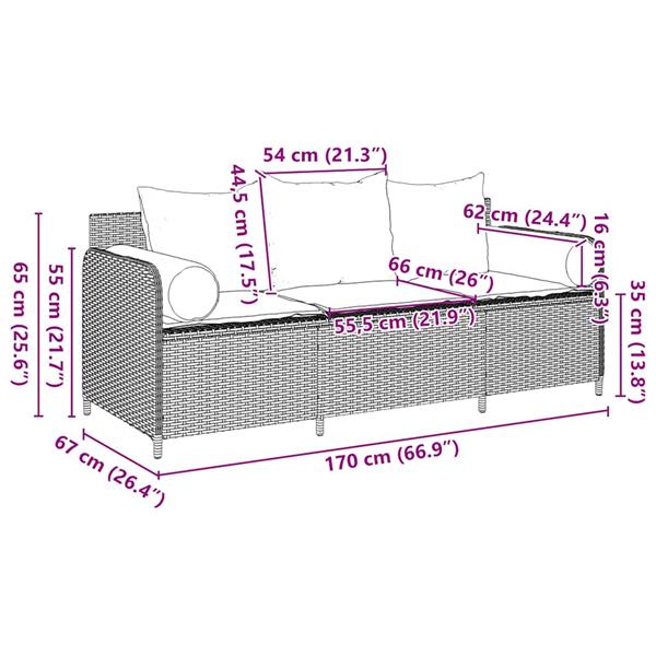 Grote foto vidaxl tuinbank 3 zits met kussens poly rattan grijs tuin en terras tuinmeubelen