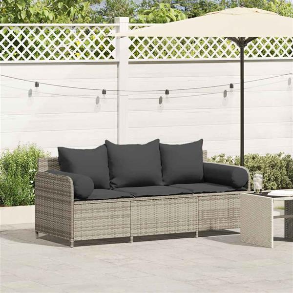 Grote foto vidaxl tuinbank 3 zits met kussens poly rattan lichtgrijs tuin en terras tuinmeubelen