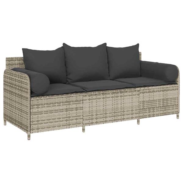 Grote foto vidaxl tuinbank 3 zits met kussens poly rattan lichtgrijs tuin en terras tuinmeubelen