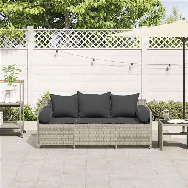 Grote foto vidaxl tuinbank 3 zits met kussens poly rattan lichtgrijs tuin en terras tuinmeubelen