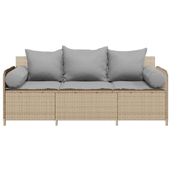 Grote foto vidaxl tuinbank 3 zits met kussens poly rattan beige tuin en terras tuinmeubelen