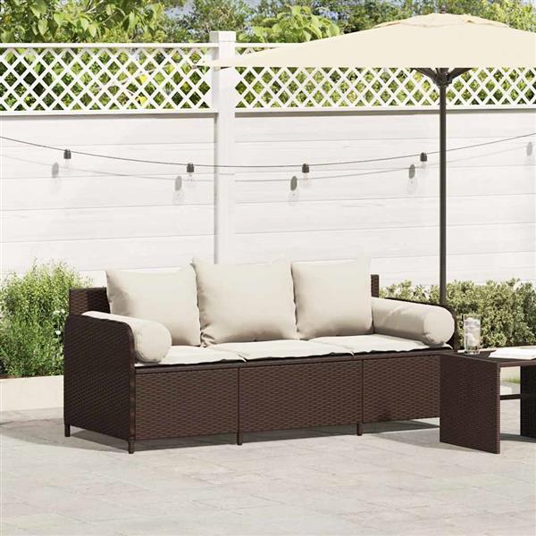Grote foto vidaxl tuinbank 3 zits met kussens poly rattan bruin tuin en terras tuinmeubelen
