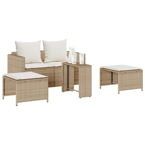 Grote foto vidaxl 5 delige tuinbankstel met kussens stapelbaar beige poly rattan tuin en terras tuinmeubelen