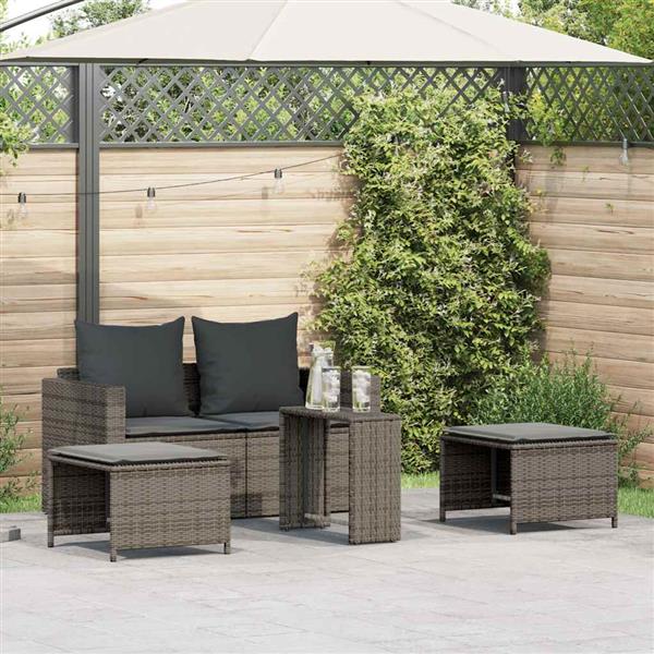 Grote foto vidaxl 5 delige tuinbankstel met kussens stapelbaar poly rattan grijs tuin en terras tuinmeubelen