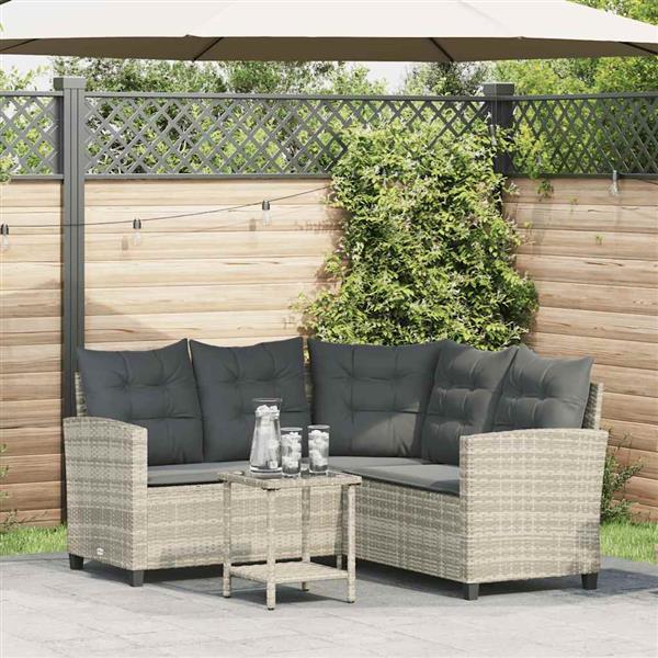 Grote foto vidaxl tuinbank met tafel en kussens l vormig poly rattan lichtgrijs tuin en terras tuinmeubelen