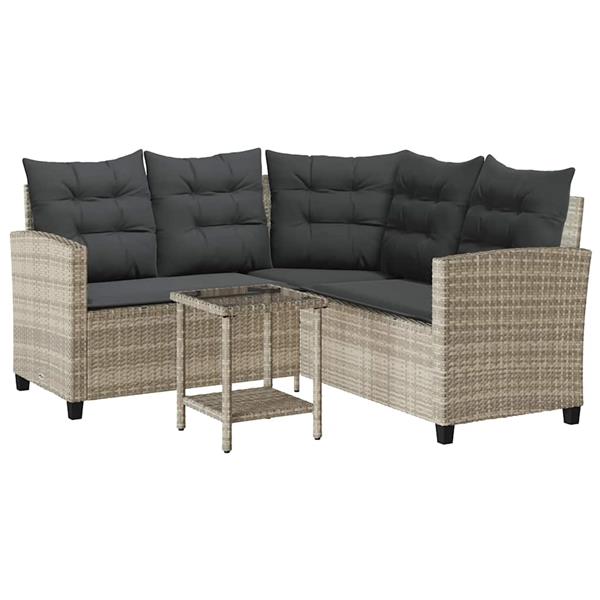 Grote foto vidaxl tuinbank met tafel en kussens l vormig poly rattan lichtgrijs tuin en terras tuinmeubelen