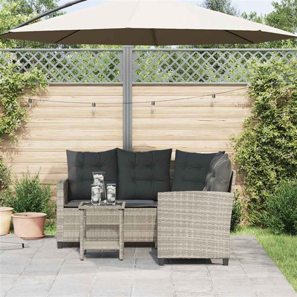 Grote foto vidaxl tuinbank met tafel en kussens l vormig poly rattan lichtgrijs tuin en terras tuinmeubelen