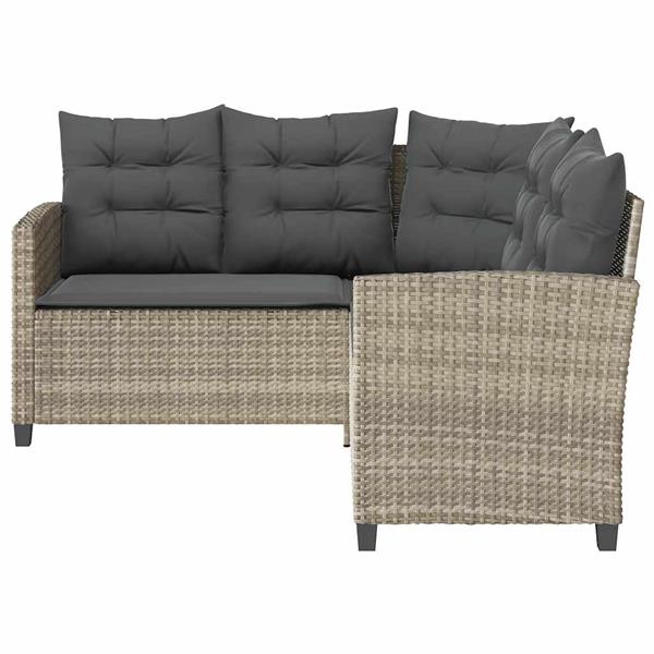 Grote foto vidaxl tuinbank met tafel en kussens l vormig poly rattan lichtgrijs tuin en terras tuinmeubelen