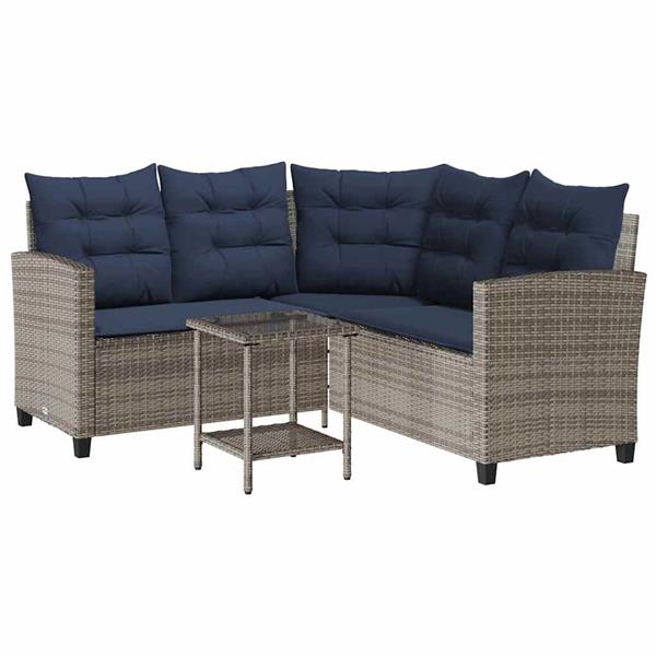 Grote foto vidaxl tuinbank met tafel en kussens l vormig poly rattan grijs tuin en terras tuinmeubelen