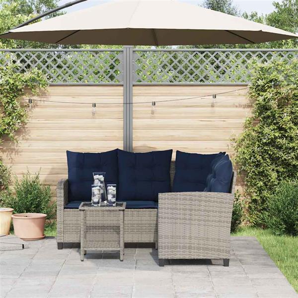 Grote foto vidaxl tuinbank met tafel en kussens l vormig poly rattan grijs tuin en terras tuinmeubelen