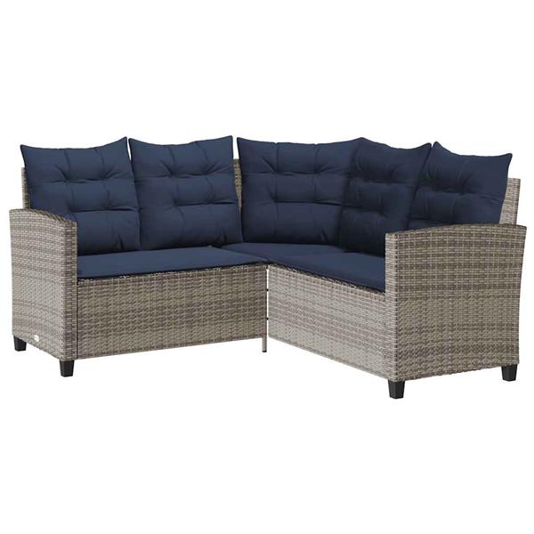 Grote foto vidaxl tuinbank met tafel en kussens l vormig poly rattan grijs tuin en terras tuinmeubelen