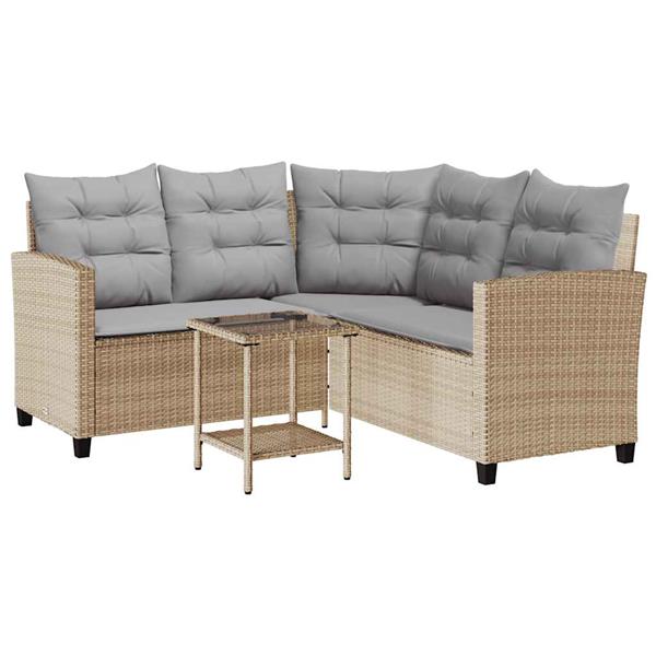 Grote foto vidaxl tuinbank met tafel en kussens l vormig beige poly rattan tuin en terras tuinmeubelen