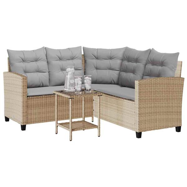 Grote foto vidaxl tuinbank met tafel en kussens l vormig beige poly rattan tuin en terras tuinmeubelen