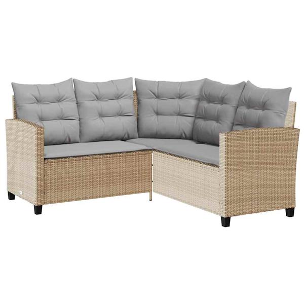 Grote foto vidaxl tuinbank met tafel en kussens l vormig beige poly rattan tuin en terras tuinmeubelen