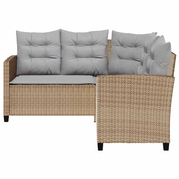 Grote foto vidaxl tuinbank met tafel en kussens l vormig beige poly rattan tuin en terras tuinmeubelen