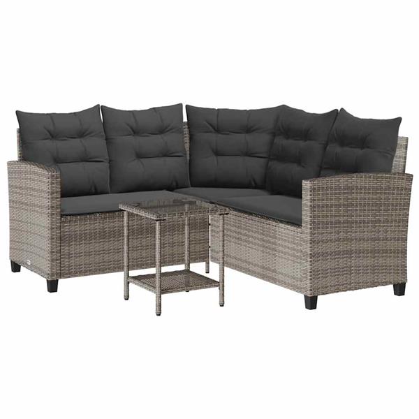 Grote foto vidaxl tuinbank met tafel en kussens l vormig poly rattan grijs tuin en terras tuinmeubelen