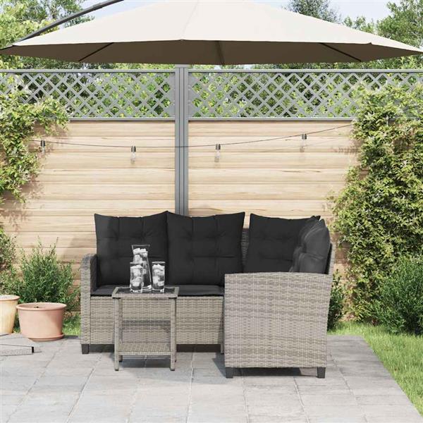 Grote foto vidaxl tuinbank met tafel en kussens l vormig poly rattan grijs tuin en terras tuinmeubelen