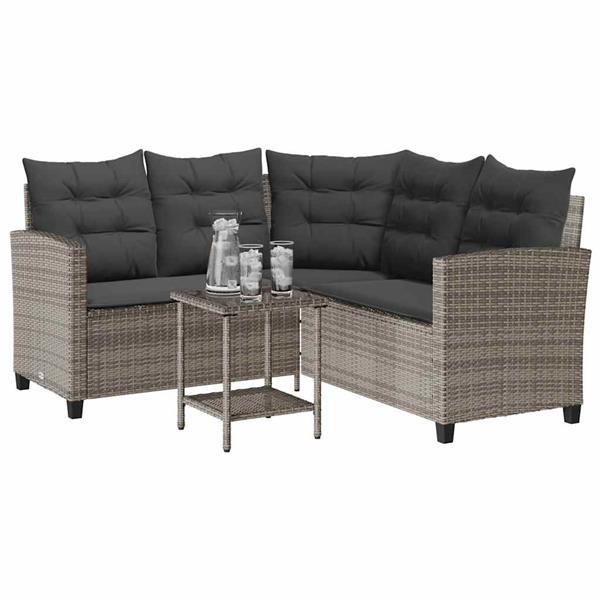 Grote foto vidaxl tuinbank met tafel en kussens l vormig poly rattan grijs tuin en terras tuinmeubelen