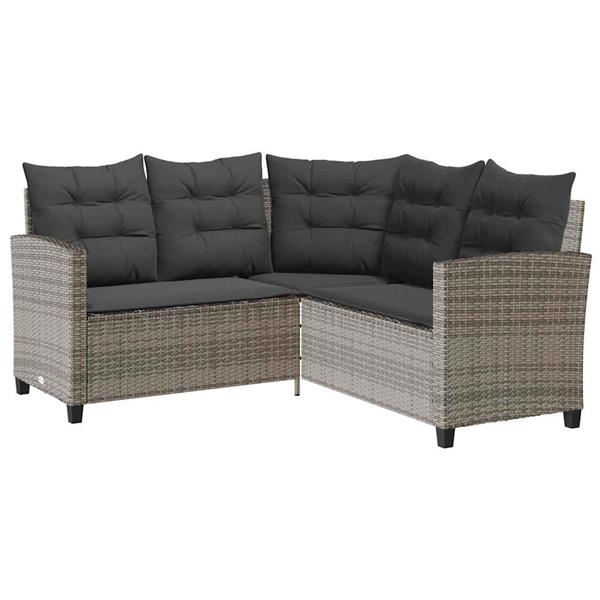 Grote foto vidaxl tuinbank met tafel en kussens l vormig poly rattan grijs tuin en terras tuinmeubelen