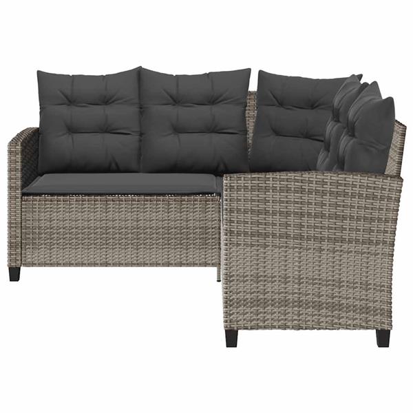 Grote foto vidaxl tuinbank met tafel en kussens l vormig poly rattan grijs tuin en terras tuinmeubelen