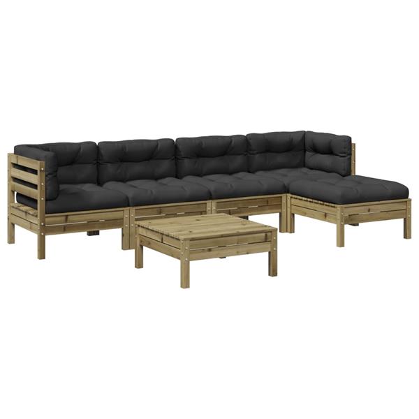 Grote foto vidaxl 6 delige loungeset met kussens ge mpregneerd grenenhout tuin en terras tuinmeubelen