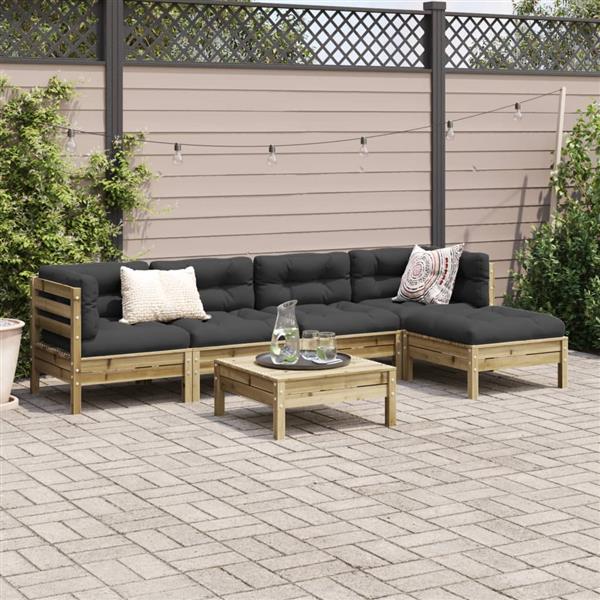 Grote foto vidaxl 6 delige loungeset met kussens ge mpregneerd grenenhout tuin en terras tuinmeubelen