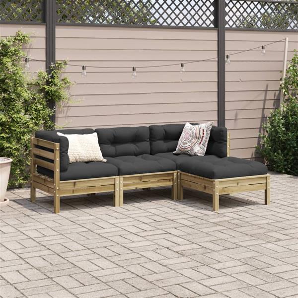 Grote foto vidaxl 4 delige loungeset met kussens ge mpregneerd grenenhout tuin en terras tuinmeubelen