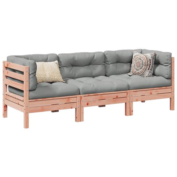 Grote foto vidaxl 3 delige loungeset met kussens massief douglas vurenhout tuin en terras tuinmeubelen