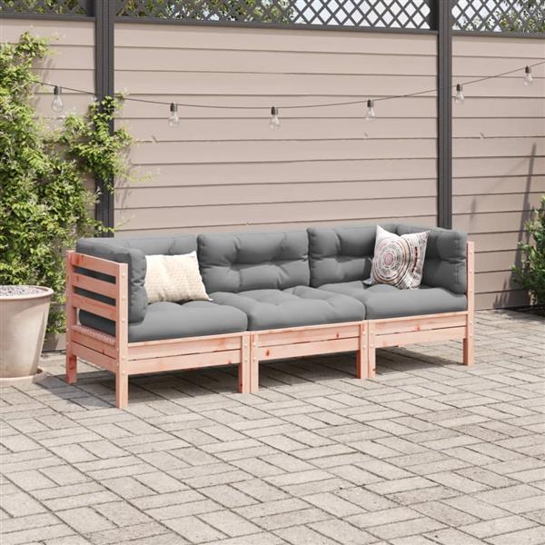 Grote foto vidaxl 3 delige loungeset met kussens massief douglas vurenhout tuin en terras tuinmeubelen