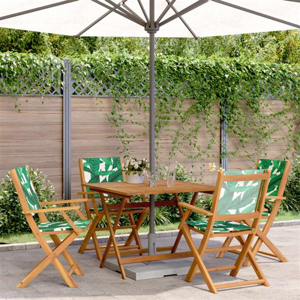 Grote foto vidaxl 5 delige tuinset bladpatroon stof en massief hout tuin en terras tuinmeubelen