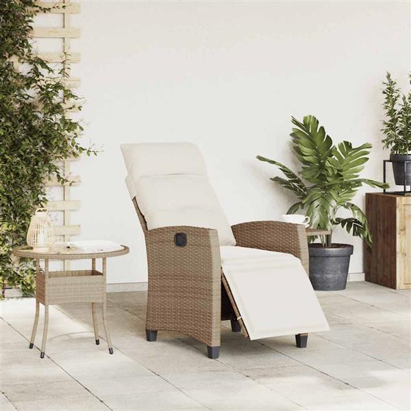 Grote foto vidaxl verstelbare tuinstoel met bijzettafel poly rattan beige tuin en terras tuinmeubelen