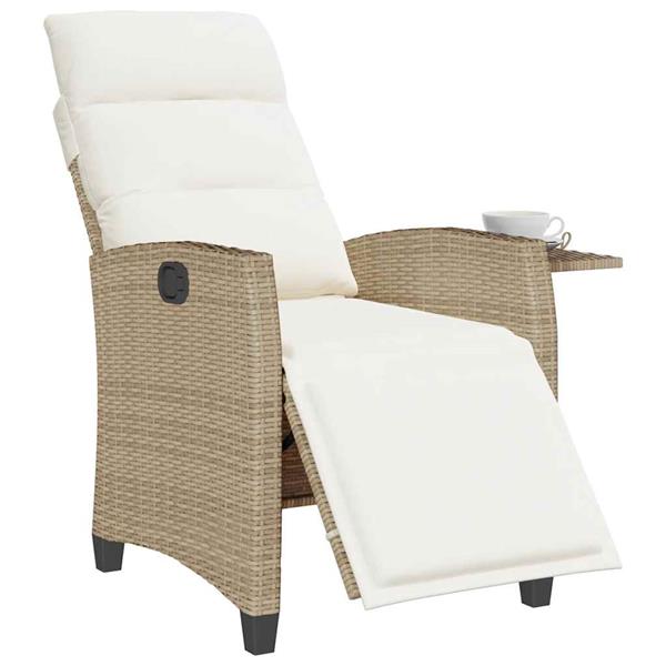 Grote foto vidaxl verstelbare tuinstoel met bijzettafel poly rattan beige tuin en terras tuinmeubelen