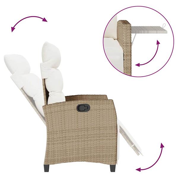 Grote foto vidaxl verstelbare tuinstoel met bijzettafel poly rattan beige tuin en terras tuinmeubelen