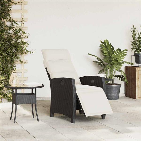 Grote foto vidaxl verstelbare tuinstoel met bijzettafel poly rattan zwart tuin en terras tuinmeubelen
