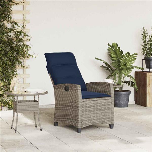 Grote foto vidaxl verstelbare tuinstoel met bijzettafel poly rattan grijs tuin en terras tuinmeubelen