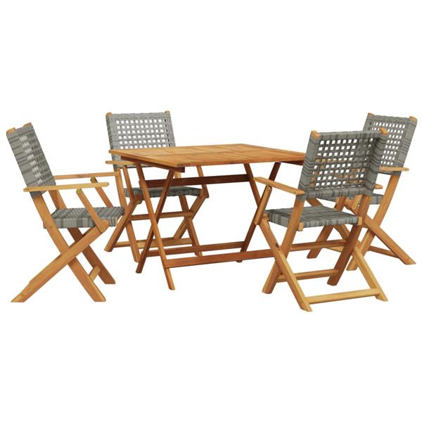 Grote foto vidaxl 5 delige tuinset poly rattan en massief hout grijs tuin en terras tuinmeubelen
