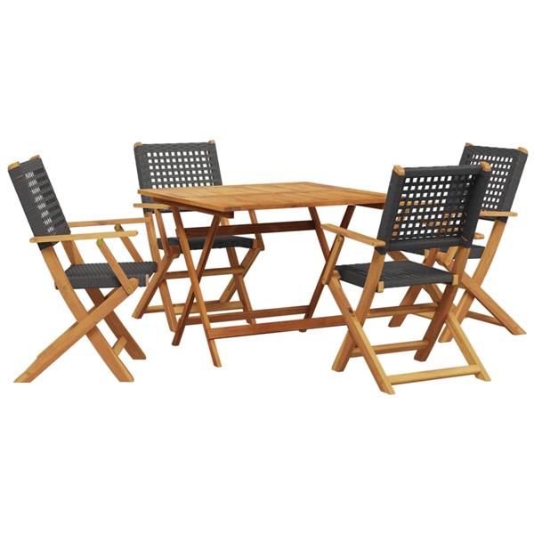 Grote foto vidaxl 5 delige tuinset poly rattan en massief hout zwart tuin en terras tuinmeubelen