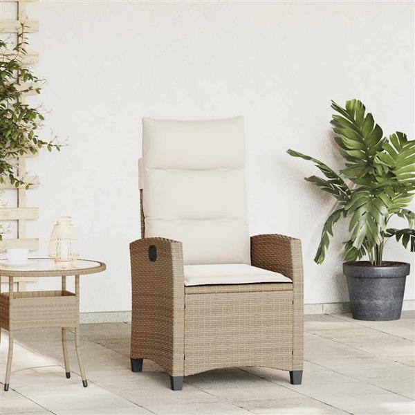 Grote foto vidaxl verstelbare tuinstoel met bijzettafel poly rattan beige tuin en terras tuinmeubelen