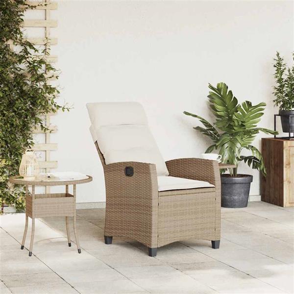 Grote foto vidaxl verstelbare tuinstoel met bijzettafel poly rattan beige tuin en terras tuinmeubelen