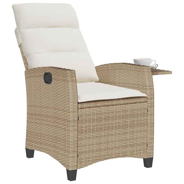 Grote foto vidaxl verstelbare tuinstoel met bijzettafel poly rattan beige tuin en terras tuinmeubelen
