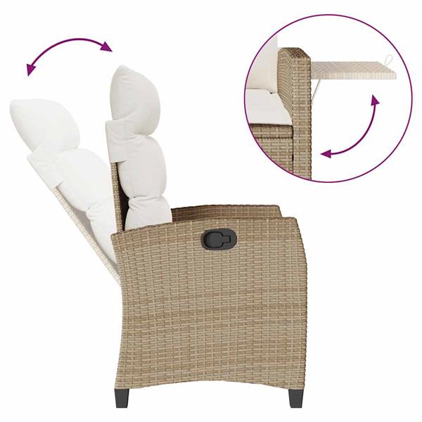 Grote foto vidaxl verstelbare tuinstoel met bijzettafel poly rattan beige tuin en terras tuinmeubelen