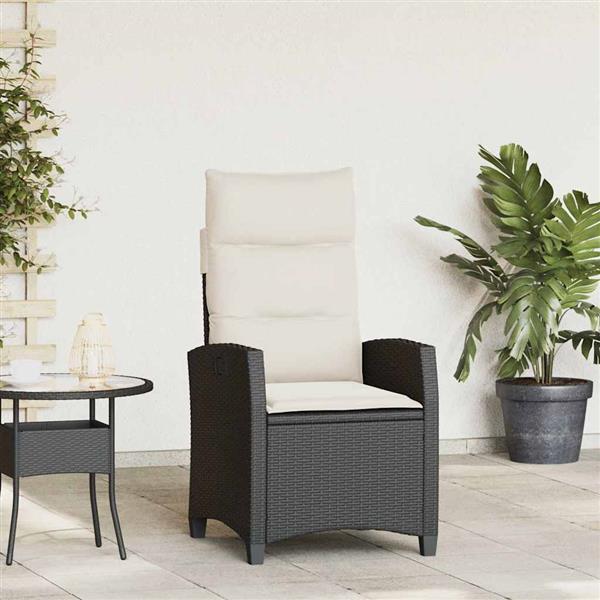 Grote foto vidaxl verstelbare tuinstoel met bijzettafel poly rattan zwart tuin en terras tuinmeubelen