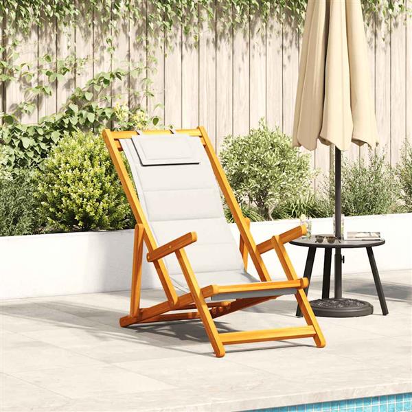 Grote foto vidaxl strandstoel inklapbaar met armleuningen acaciahout en textileen tuin en terras tuinmeubelen