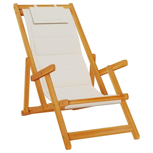 Grote foto vidaxl strandstoel inklapbaar met armleuningen acaciahout en textileen tuin en terras tuinmeubelen