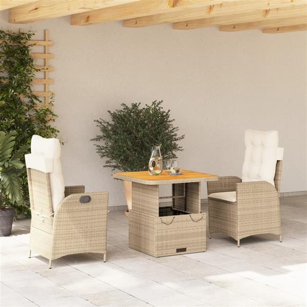 Grote foto vidaxl 3 delige tuinset met kussens poly rattan beige tuin en terras tuinmeubelen