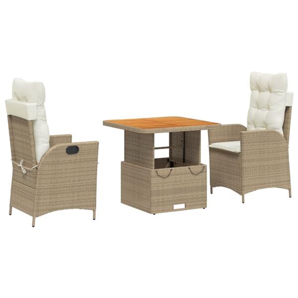 Grote foto vidaxl 3 delige tuinset met kussens poly rattan beige tuin en terras tuinmeubelen