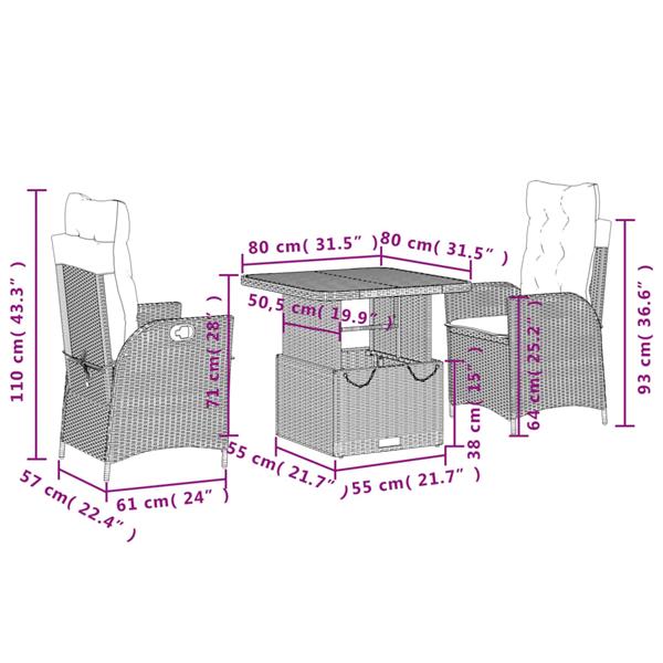 Grote foto vidaxl 3 delige tuinset met kussens poly rattan beige tuin en terras tuinmeubelen